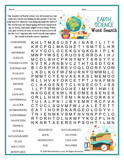 Earth Science Word Search Printable