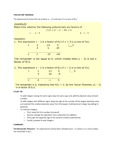 Image result for Remainder Theorem Worksheet