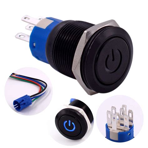 Buy Latching Push Button Switch, URTONE UR197, 2NO2NC DPDT Black Metal ...