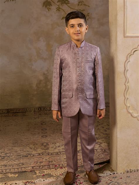 Boys Purple Jacquard Full Sleeves Sequins and Embroidery Sherwani – AJ ...