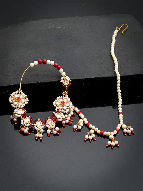 Buy Gold Plated Kundan Pearl Bridal Nose Ring for Women Online at ...
