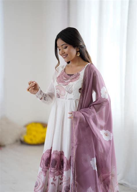 classic onion pink floral printed organza anarkali suit set:-NKB-60 ...