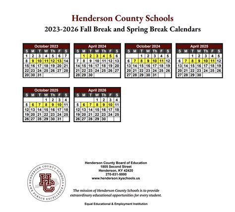 Fall Break & Spring Break Dates 2023-2026 | Henderson County Schools