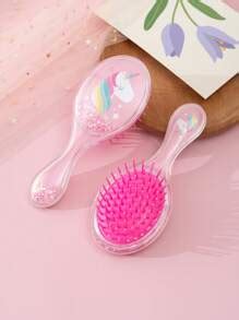 1pc Small Oval Pink Cute Cartoon Unicorn Pattern Transparent Plastic ...