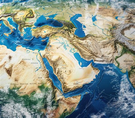 Map of Middle East in high resolution Flattened satellite view of Planet Earth its geography and ...