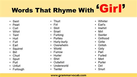 Words That Rhyme With Girl - GrammarVocab