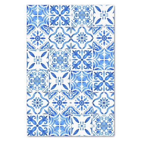 Blue Majolica Greek French blue tiles pattern Tissue Paper | Zazzle ...