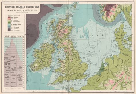 BRITISH ISLES/NORTH SEA Height sea depth road/rail passes BARTHOLOMEW 1904 map | eBay