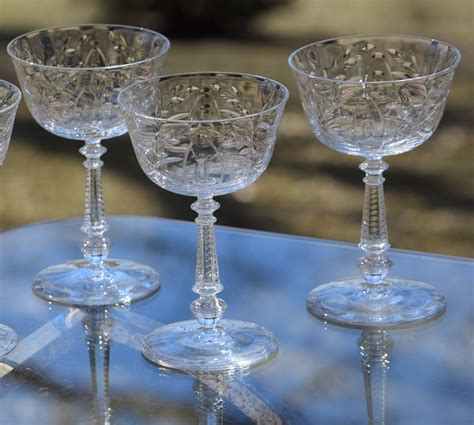 Vintage Etched Cocktail Martini Glasses, Set of 4, Rock Sharpe, Cambria ...