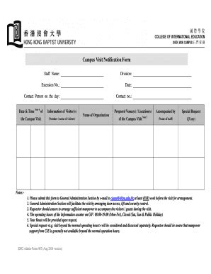 Fillable Online cie hkbu edu Campus Visit Notification Form - cie hkbu ...