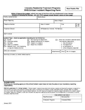 Fillable Online dhs mn IRTS Critical Incident Reporting Form (PDF ...