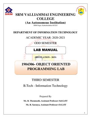 CS3391-OOPS LAB Manual - CS3381 OBJECT ORIENTED PROGRAMMING LABORATORY ...