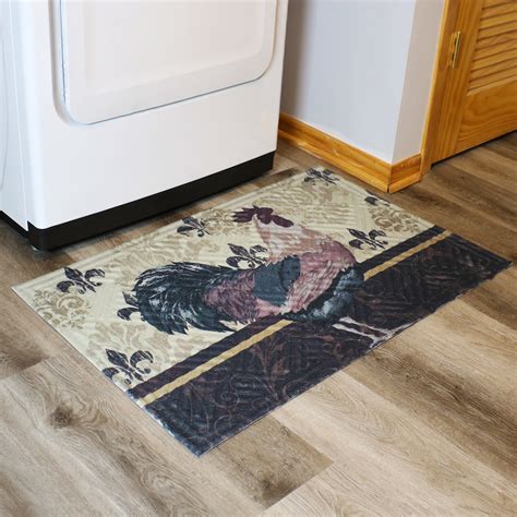 Sunnydaze Farmhouse Rooster Brown Rubber Kitchen Floor Mat, 23" x 35 ...