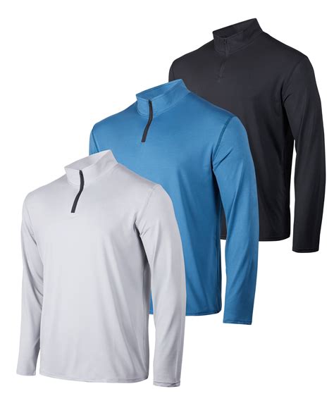 Real Essentials 3 Pack: Men's Dry-Fit Active Quarter Zip Long Sleeve ...