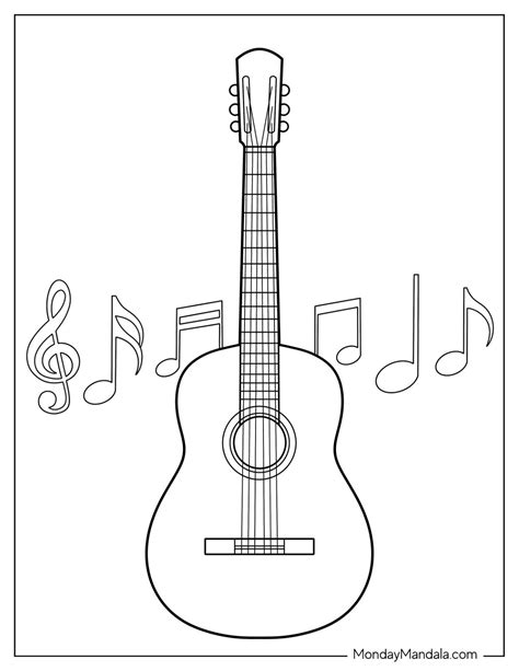 Guitar Outline Acoustic Coloring Pages Template Google Musical Patterns ...