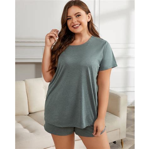 Ebukurty Plus Size Lounge Sets for Women 2 Piece Cotton Pajamas for ...