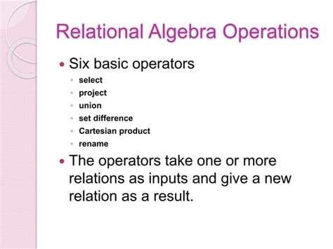 Image result for Relational Algebra Table Examples