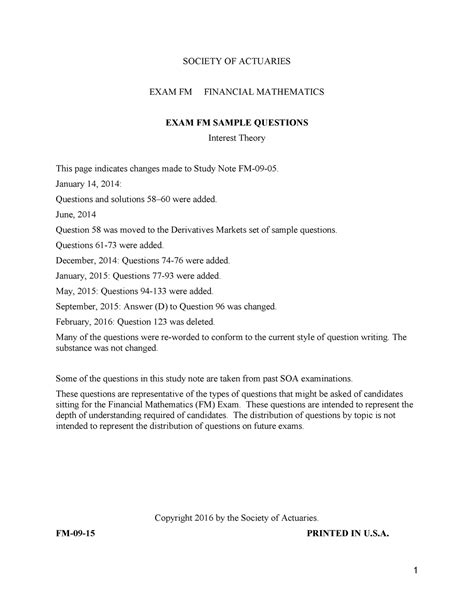 Edu 2015 exam fm ques theory - SOCIETY OF ACTUARIES EXAM FM FINANCIAL ...