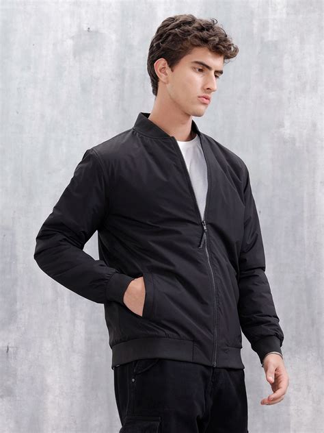 Men's Casual Solid Bomber Jacket | Black – Wrogn