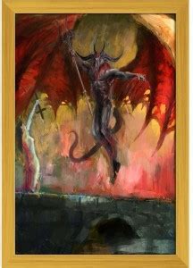Girl Fighting Devil Paper Poster Golden Frame | Top Acrylic Glass ...