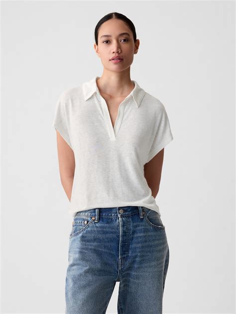 Linen-Blend Polo Shirt | Gap