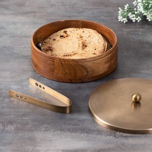 nestroots Classic Acacia Wooden Chapati Box Roti Casserole with Tong ...