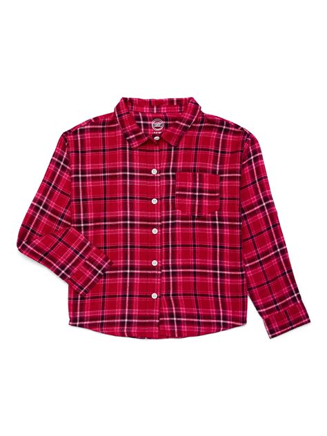 Wonder Nation Girls Flannel Shirt - Long Sleeve Plaid - Walmart.com