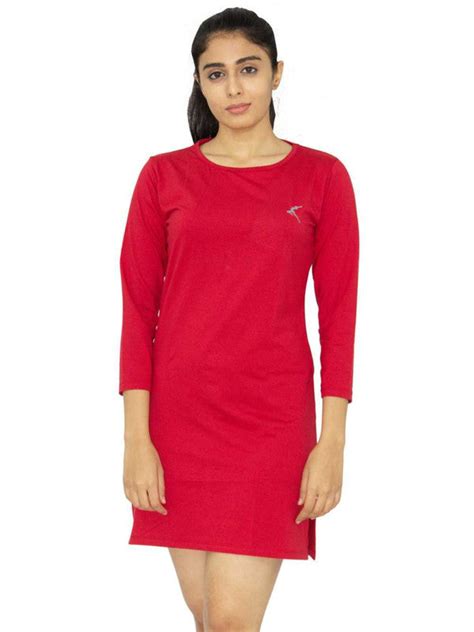 Women Red Regular Fit Solid Long Top - PRETTY WOMAN TEE-RED - Lovable India
