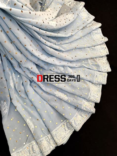Powder Blue Mukaish Chikankari saree – Dress365days