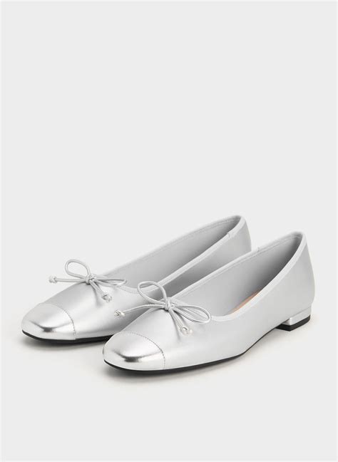 Silver Bow Ballet Flats - CHARLES & KEITH QA