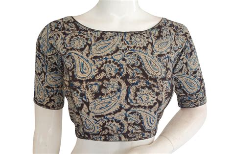 Elegant Kalamkari Boat Neck Saree Blouse, Ready-to-Wear – D3blouses