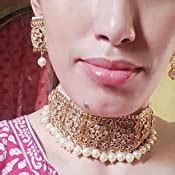 Buy Priyaasi White and Gold-Toned Kundan-Studded Pearl Choker Jewellery ...