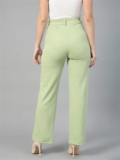 KOTTY BIZwear Women Relaxed Straight Fit High-Rise Easy Wash Pleated ...