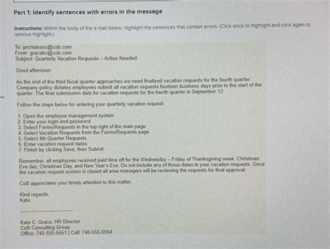 Solved: Identify sentences with errors in the message Instructions ...