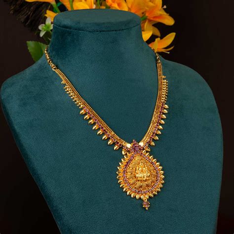 One Gram Micro Gold-Plated Lakshmi Pendant Necklace with AD Stones ...