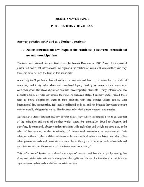 PIL - pil - MODEL ANSWER PAPER PUBLIC INTERNATIONAL LAW Answer question ...