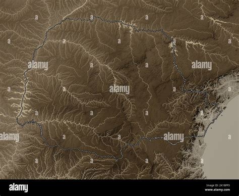 Parana, state of Brazil. Elevation map colored in sepia tones with lakes and rivers Stock Photo ...