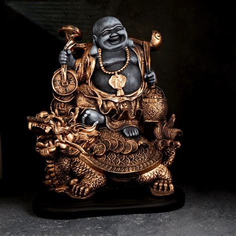 THE WHITE INK DECOR Feng Shui Laughing Buddha Sitting on Dragon Blessi ...