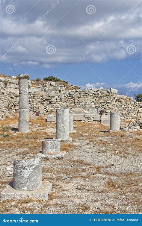 Ruins of Ancient Thera, Santorini, Greece Stock Photo - Image of ...
