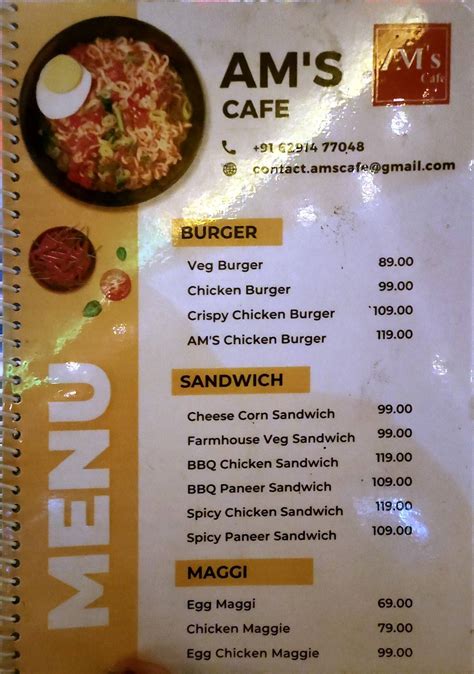 Menu at AM's cafe, Maheshtala, Shyampur