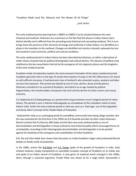 Feudalism Debate - “Feudalism Made Land The Measure And The Master Of ...