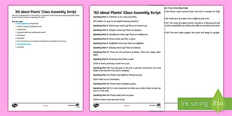 KS1 All about Plants Class Assembly Script (teacher made)
