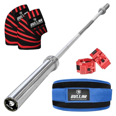 5ft. Olympic Barbell with Clamps, Weightlifting Gym Belt, Knee Wraps ...