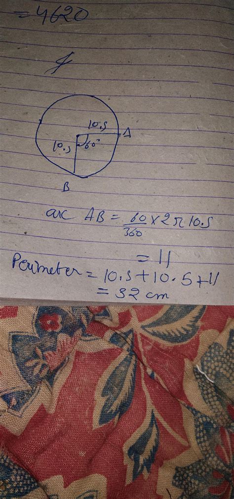 Find the perimeter of the sector with radius 10.5cm and sector angle 60 ...