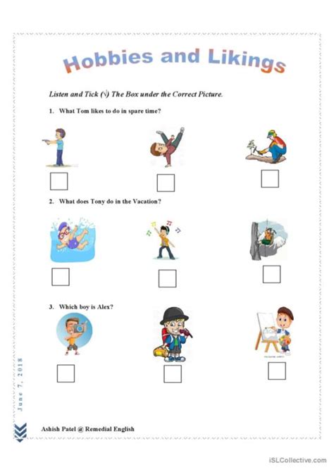 English Sing Sing Hobbies Worksheet 的图像结果