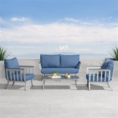 Hokku Designs Satoru 4 Piece Sunbrella Outdoor Patio Seating Set ...