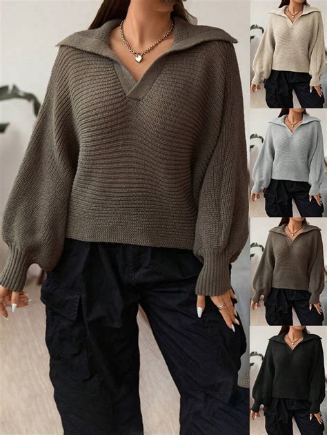 Flirla Plus Solid Batwing Sleeve Sweater Knit Pullover Fall Winter ...