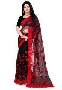 Buy RMV Fashion Embroidered Bollywood Net Red, Black Sarees Online ...