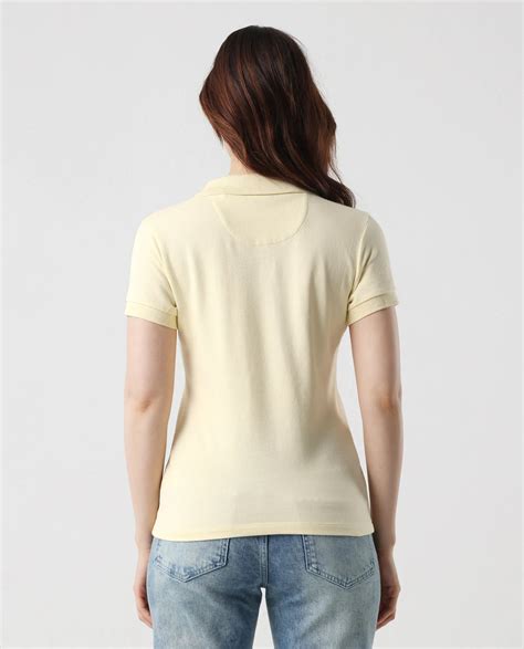 Rareism Women's Van Light Yellow Cotton Blend Polo Neck Plain Regular
