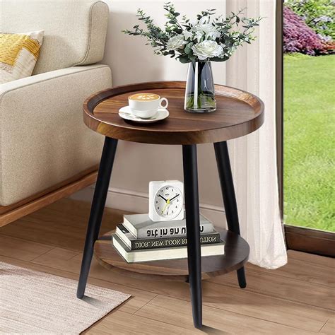 Amazon.com: FANTERSI Small Round Side Table, 2-Tier Mid Century Modern ...